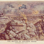 Victory. Lt AVL Hull of the 18th Battalion AIF, plants the Australian flag on a German Pillbox as Australian forces overrun Anzac Redoubt, on the Menin Road, during the famous battle of Polygon Wood (Belgium) in WW1. This dramatic incident took place at 7:15 AM on September 20th 1917. Lt Hull was killed in action three weeks later. This picture was used as a Christmas and New Year's Greetings card in 1917-18.